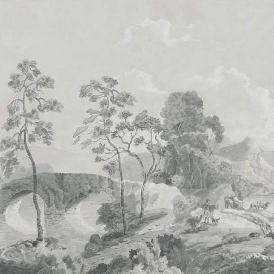 Anna French ATM24571 Devon Savery Mural Grey - mural w roślinny pejzaż