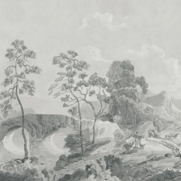 Anna French ATM24571 Devon Savery Mural Grey - mural w roślinny pejzaż