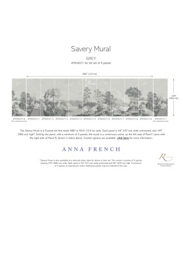 Anna French ATM24571-2 Devon Savery Mural Grey - mural w roślinny pejzaż