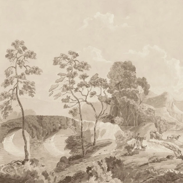 Anna French ATM24572-4 Devon Savery Mural Sepia - mural w roślinny pejzaż