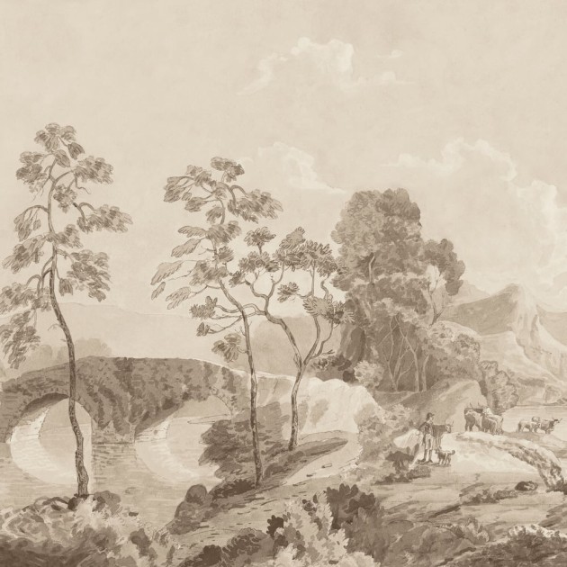 Anna French ATM24572-6 Devon Savery Mural Sepia - mural w roślinny pejzaż