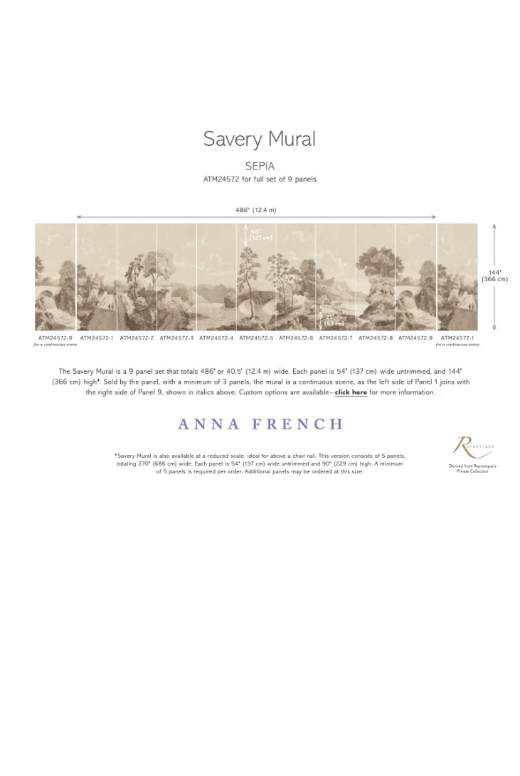 Anna French ATM24572-6 Devon Savery Mural Sepia - mural w roślinny pejzaż