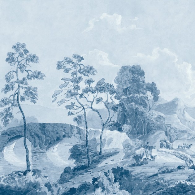 Anna French ATM24573-4 Devon Savery Mural Blue - mural w roślinny pejzaż