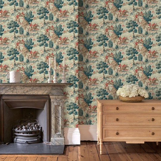 Linwood LW023/005 Tally Ho Aqua - tapeta w scenę polowania