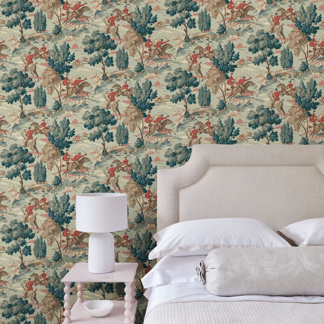 Linwood LW023/005 Tally Ho Aqua - tapeta w scenę polowania
