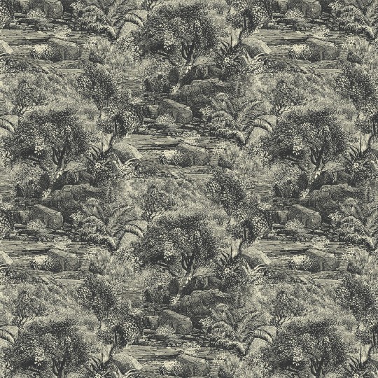 Linwood LW074/003 Island Paradise Charcoal - tapeta w leśny pejzaż
