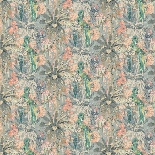 Linwood LW075/002 Rainforest Rabble Powder Blue - tapeta w egzotyczne rośliny