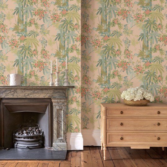 Linwood LW077/001 Bamboo Garden Dusky Pink - tapeta w egzotyczną roślinność