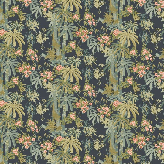Linwood LW077/003 Bamboo Garden Navy - tapeta w egzotyczną roślinność