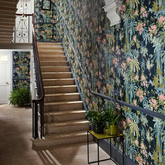 Linwood LW077/003 Bamboo Garden Navy - tapeta w egzotyczną roślinność