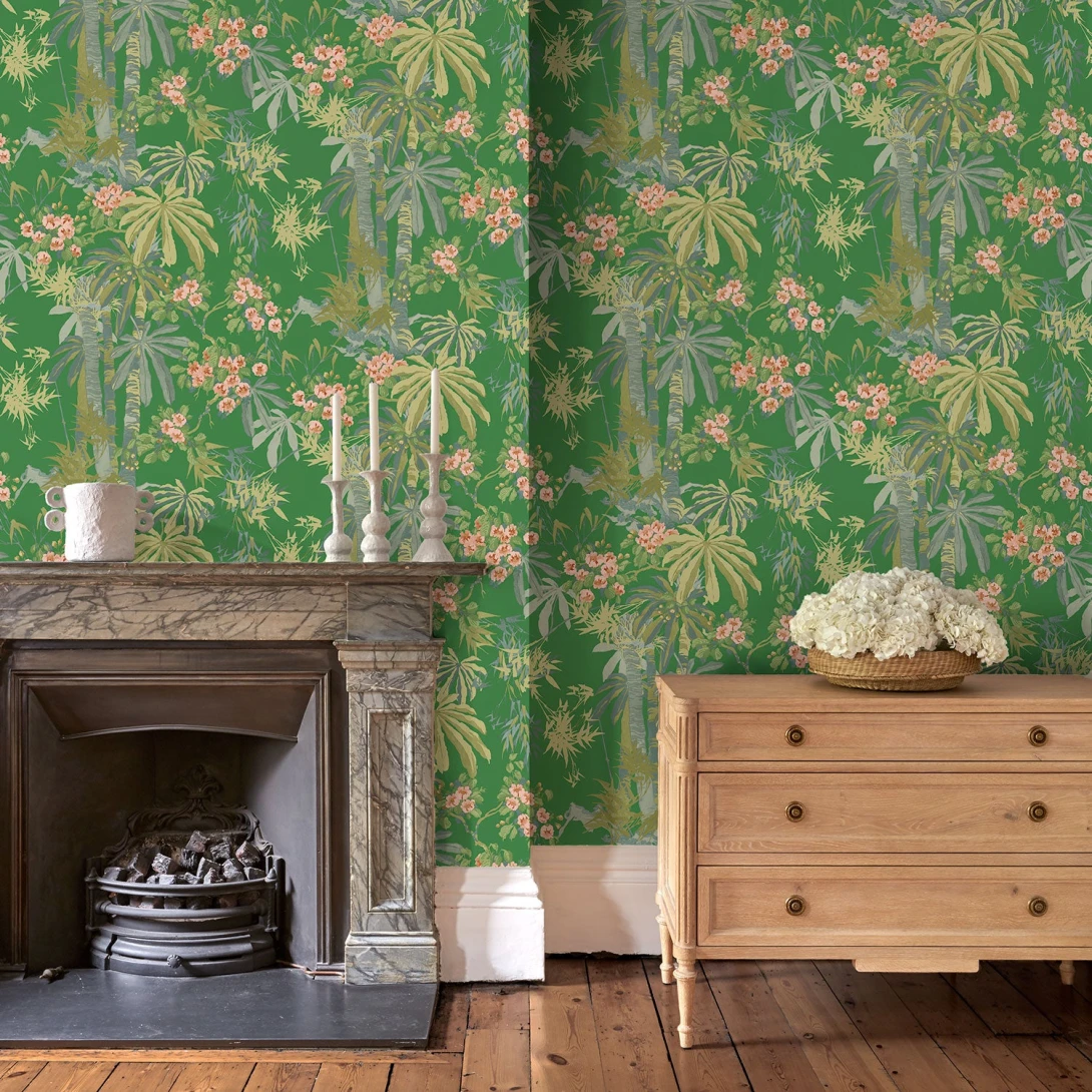 Linwood LW077/004 Bamboo Garden Emerald - tapeta w egzotyczną roślinność