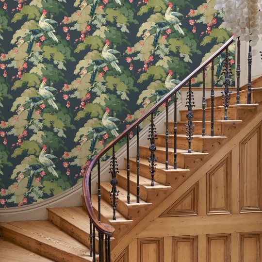 Linwood LW078/002 Jungle Jive Midnight - tapeta w papugi i kwiaty