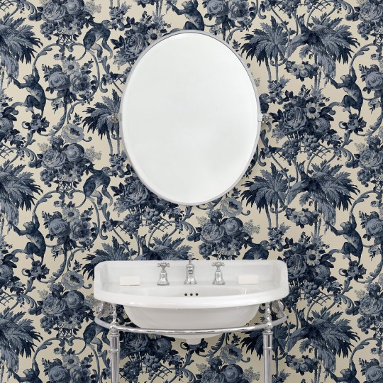 Linwood LW080/002 Monkey Puzzle Indigo - tapeta w małpy i egzotyczne rośliny