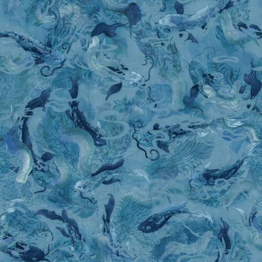 Rebel Walls R21022 Sam Wilde Atlantis Fish Blue - mural w rybki koi