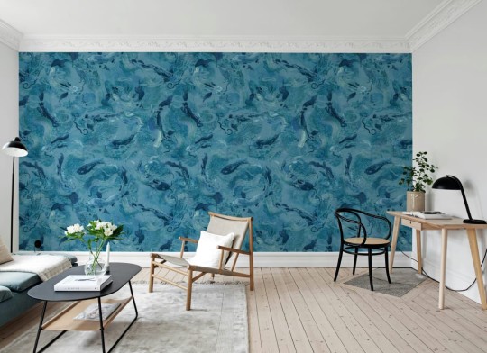 Rebel Walls R21022 Sam Wilde Atlantis Fish Blue - mural w rybki koi