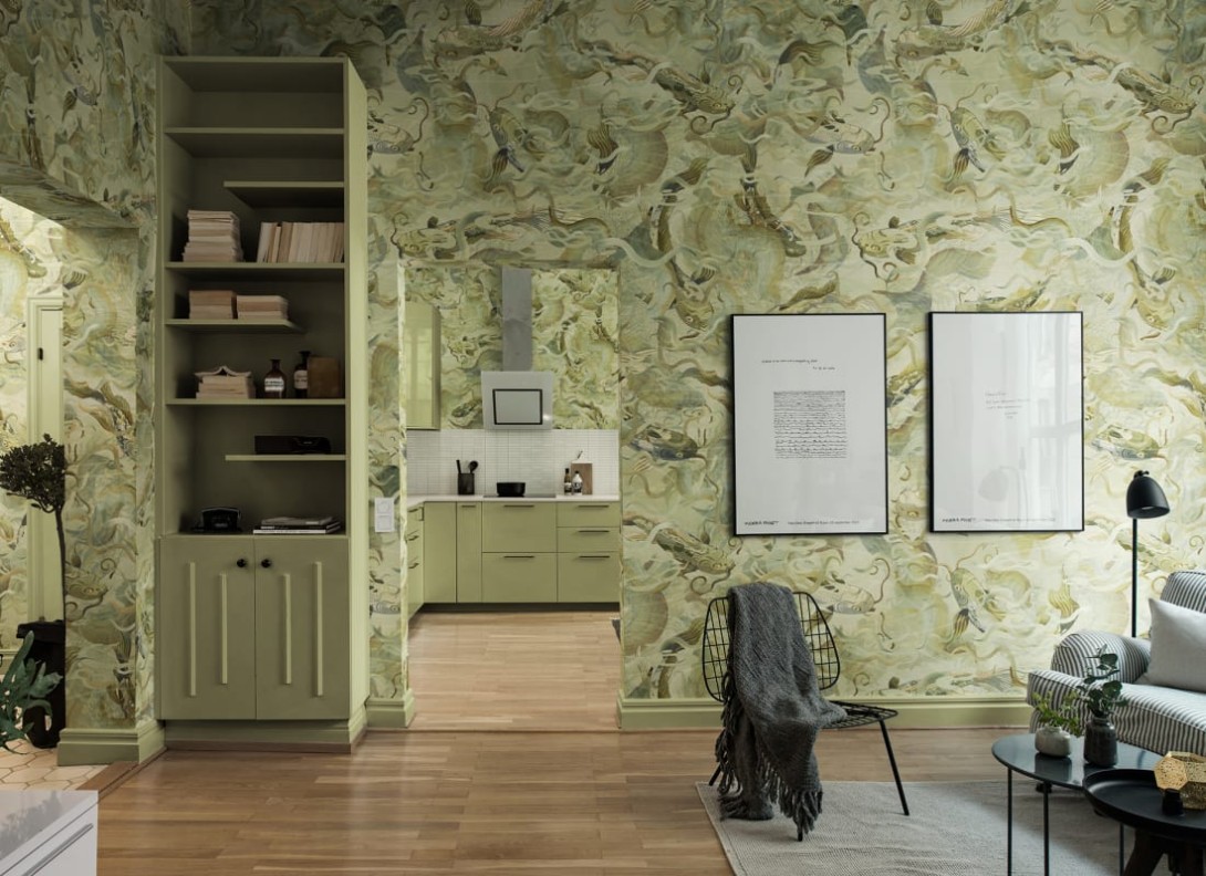 Rebel Walls R21024 Sam Wilde Atlantis Fish Gold - mural w rybki koi