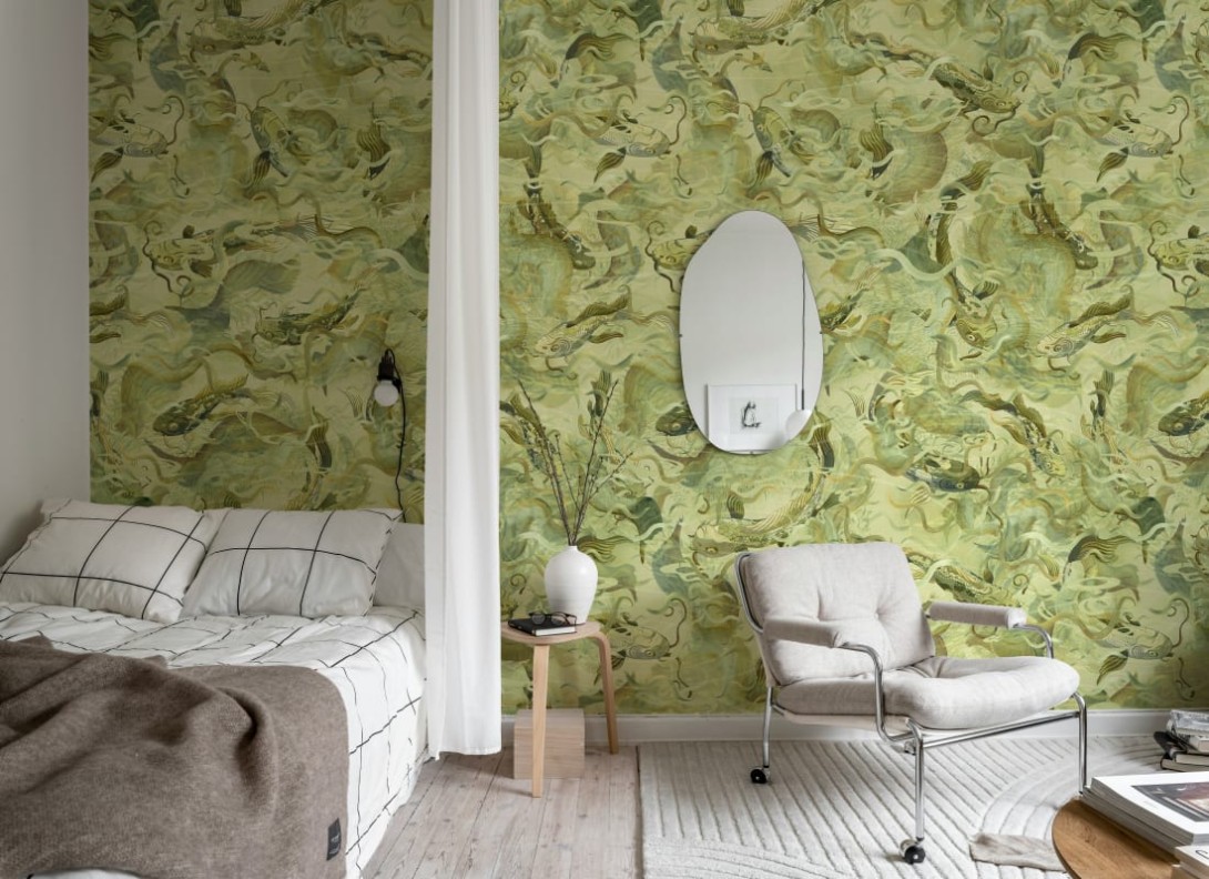 Rebel Walls R21024 Sam Wilde Atlantis Fish Gold - mural w rybki koi