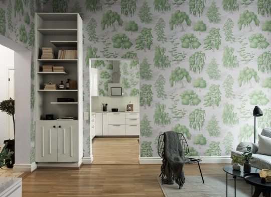 Rebel Walls R21044 Sam Wilde Yggdrasil Forest Light Green - mural w drzewa