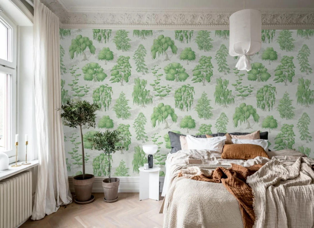 Rebel Walls R21044 Sam Wilde Yggdrasil Forest Light Green - mural w drzewa