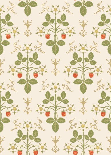 Cole & Son 127/2008 Classics Collection Vol. I Strawberry Poppy, Spring Green & Metallic Gold on Stone – tapeta roślinna w truskawki
