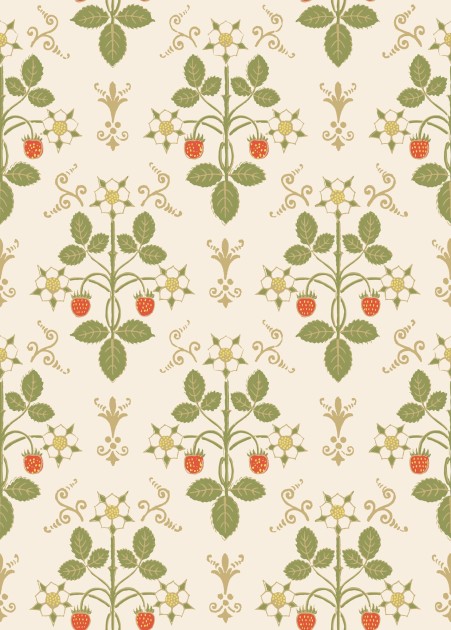Cole & Son 127/2008 Classics Collection Vol. I Strawberry Poppy, Spring Green & Metallic Gold on Stone – tapeta roślinna w truskawki