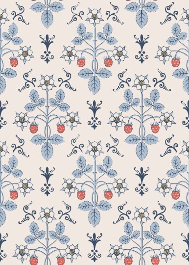 Cole & Son 127/2010 Classics Collection Vol. I Strawberry China Blue on Cream – tapeta roślinna w truskawki