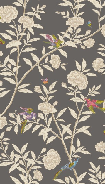 Cole & Son 127/4019 Classics Collection Vol. I Roseberry with Birds Soft Charcoal – tapeta w drzewo różane i ptaki