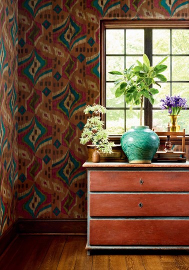 Thibaut T12060 Vista Artesian Ochre - tapeta w motyw ikatu
