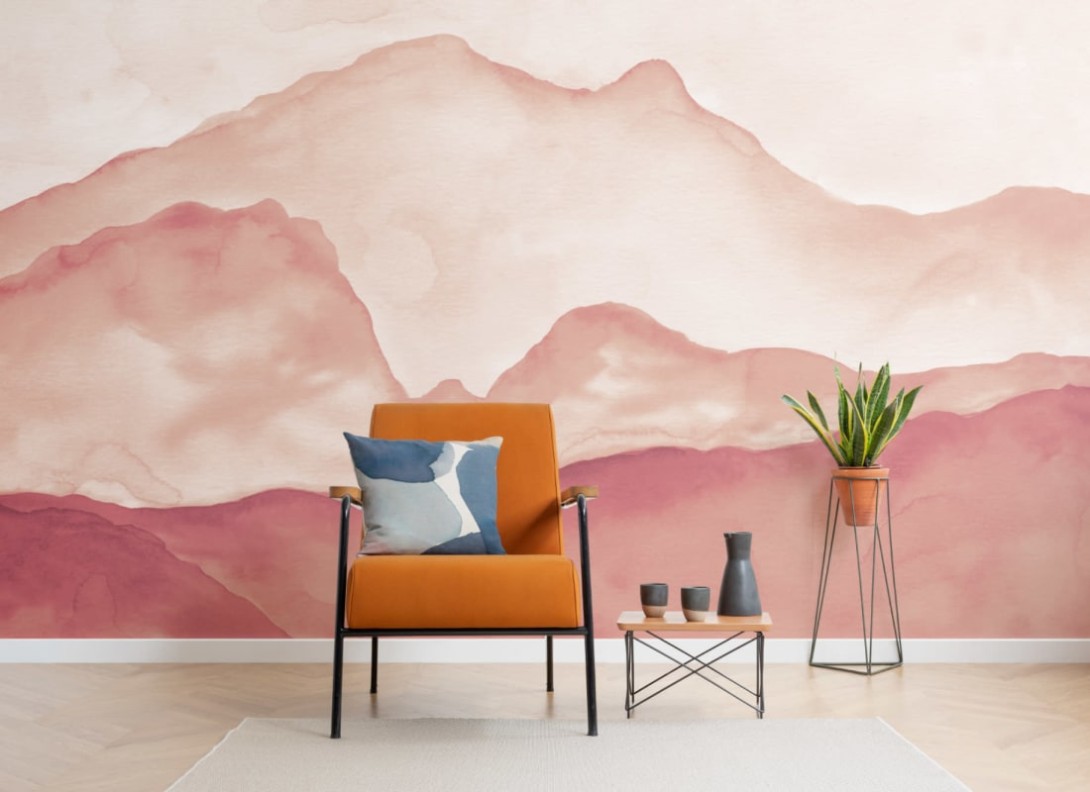 Hovia LA0023OR04W Olympus Orange - mural w akwarelowy krajobraz górski