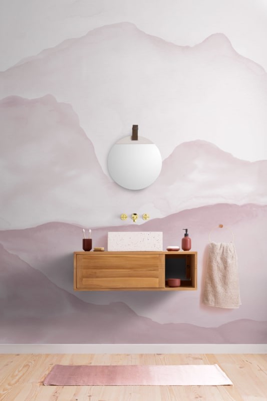 Hovia LA0055PI04W Olympus Pink - mural w akwarelowy krajobraz górski