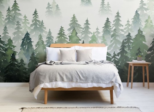 Hovia FO0092GR04W Tylöskog Green - mural w leśny krajobraz we mgle