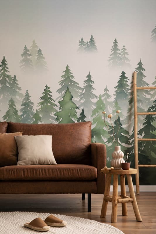 Hovia FO0092GR04W Tylöskog Green - mural w leśny krajobraz we mgle