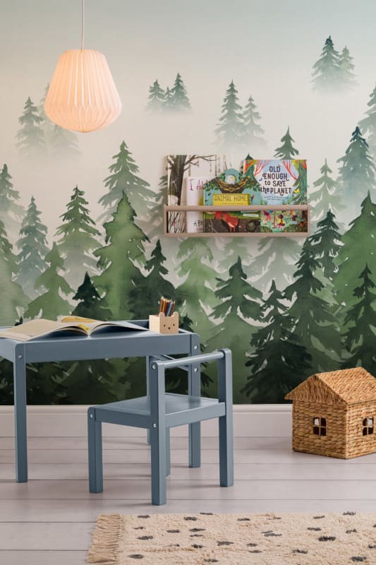 Hovia FO0092GR04W Tylöskog Green - mural w leśny krajobraz we mgle