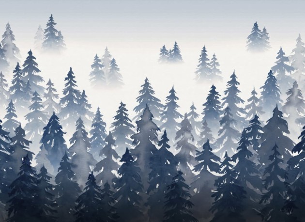 Hovia FO0093BU04W Tylöskog Blue - mural w leśny krajobraz we mgle