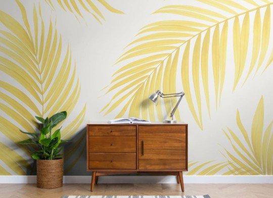 Hovia TR0003BI02W Spindle Yellow - mural w duże liście