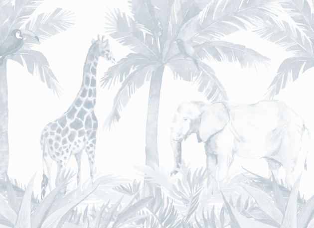 Hovia AN0562BU04W Hidden Paradise Blue - mural dla dzieci w egzotyczne zwierzęta i rośliny