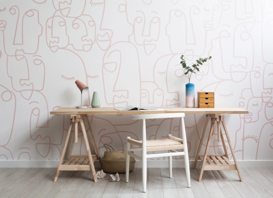 Hovia AB0038PI03W Portrait Dusty Pink - mural w abstrakcyjne twarze