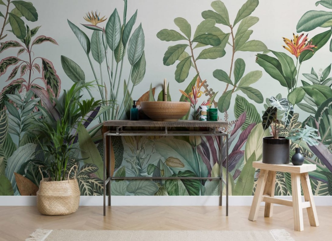 Hovia TR0048GR03W Oasis Green - mural w egzotyczne rośliny