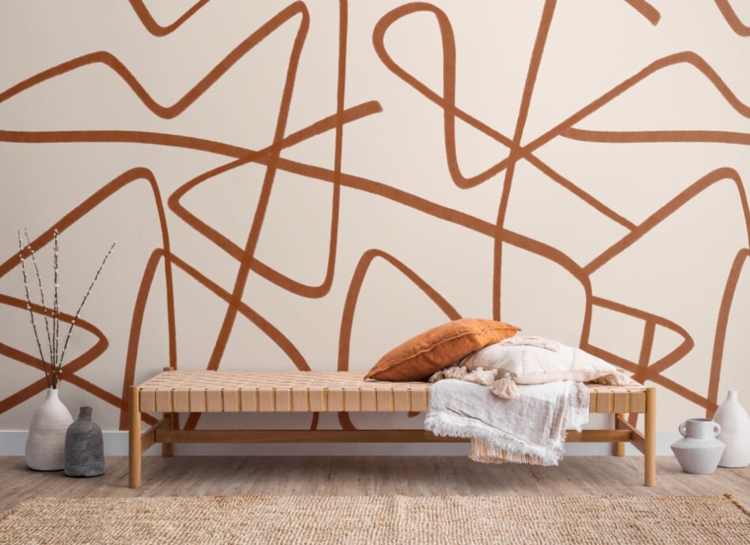 Hovia AB0005BL03W Scrawl Terracotta - mural w abstrakcyjne linie