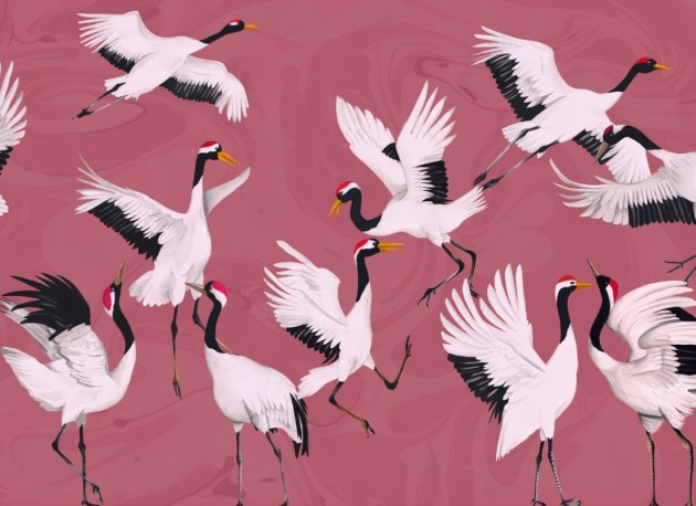 Hovia AN0052PI03W Tancho Pink - mural w żurawie