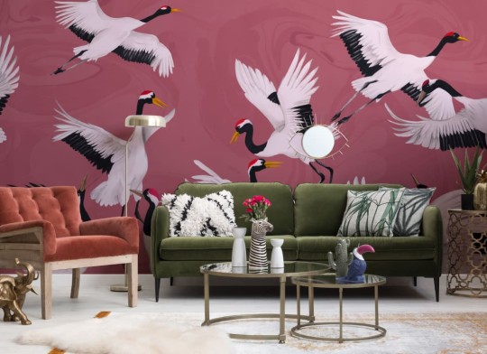 Hovia AN0052PI03W Tancho Pink - mural w żurawie