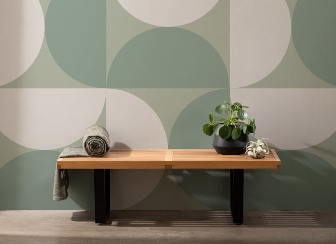 Hovia GE0165GR40W Aalto Green - mural w geometryczny wzór retro