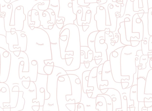 Hovia AB0040PI03W Doodle Dusty Pink - mural w abstrakcyjne twarze