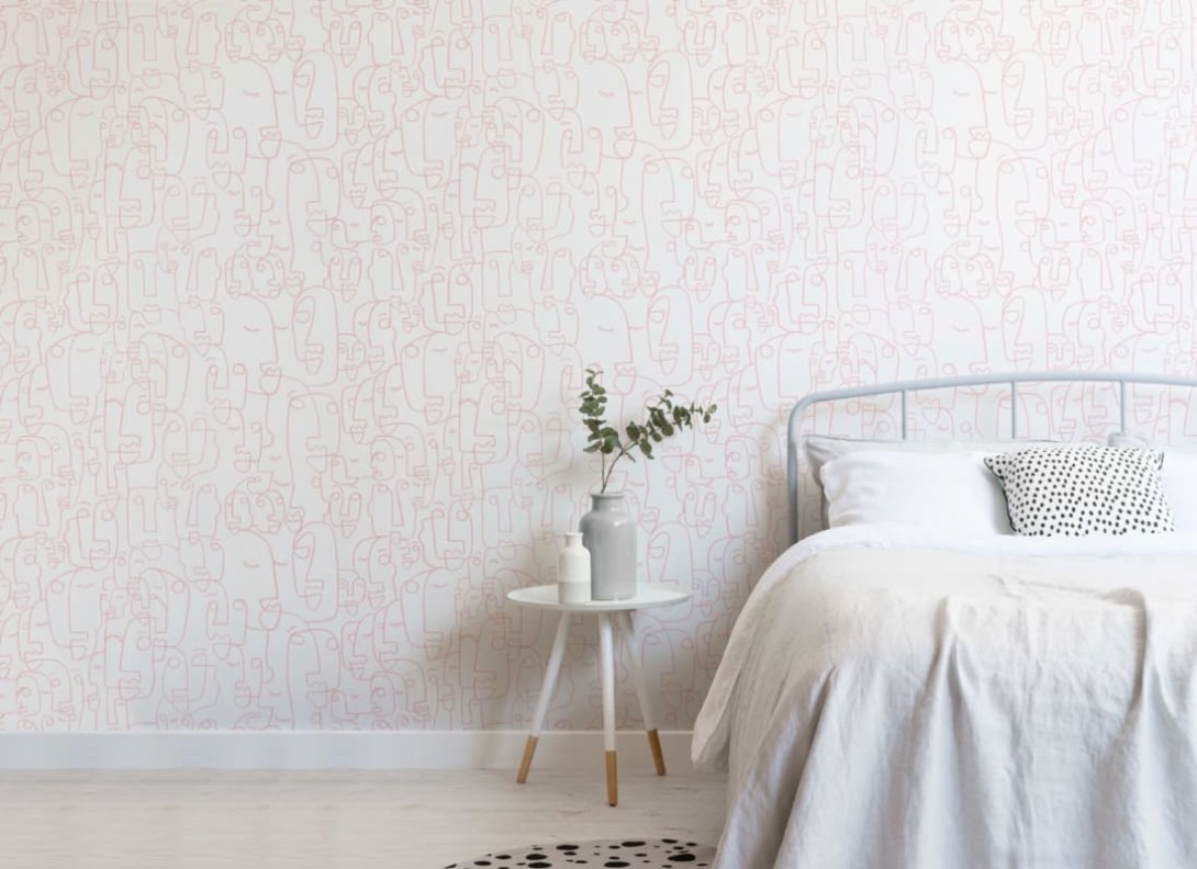 Hovia AB0040PI03W Doodle Dusty Pink - mural w abstrakcyjne twarze