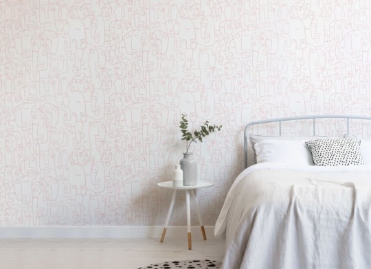 Hovia AB0040PI03W Doodle Dusty Pink - mural w abstrakcyjne twarze