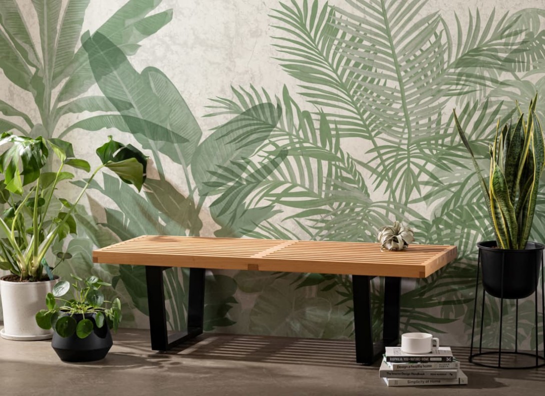Hovia BT0001GR04W Biome - mural w liście na betonowym tle