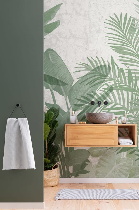 Hovia BT0001GR04W Biome - mural w liście na betonowym tle