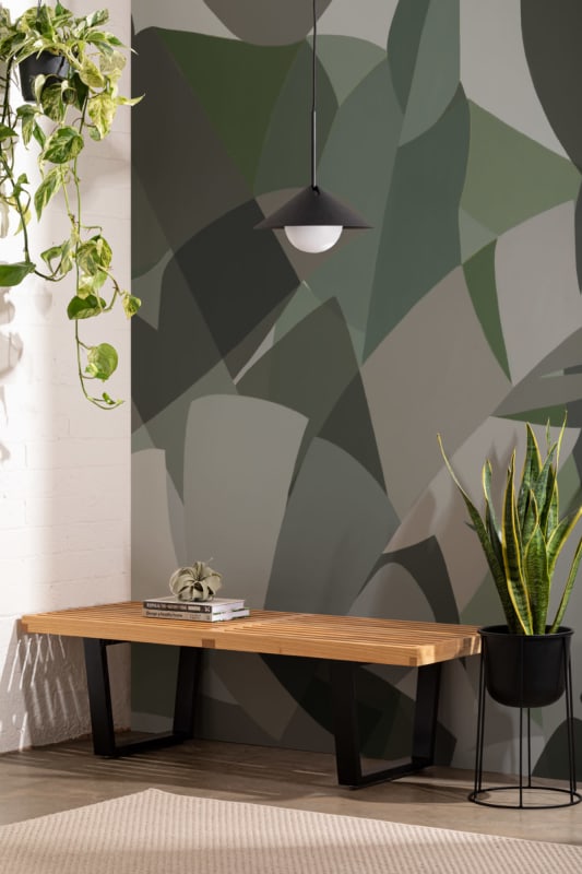 Hovia TR0084GR03W Bejewelled Green - mural w kubistyczne liście