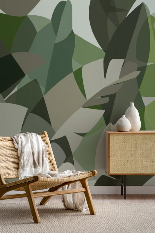 Hovia TR0084GR03W Bejewelled Green - mural w kubistyczne liście
