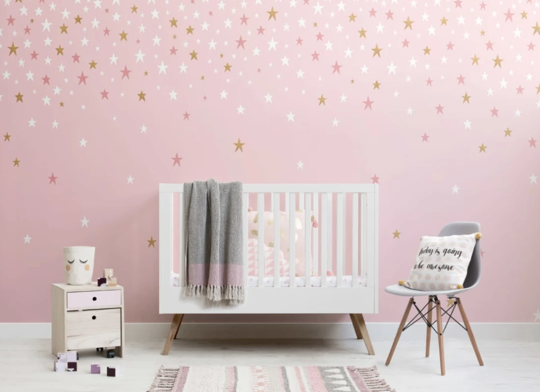 Hovia NS0005PI02W Star Fall Pink - mural dla dzieci w gwiazdy